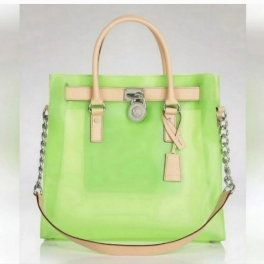 💣💣 Limited RARE HTF VINTAGE MICHAEL KORS NEON GREEN FROSTED JELLY HAMILTON - Picture 2 of 8